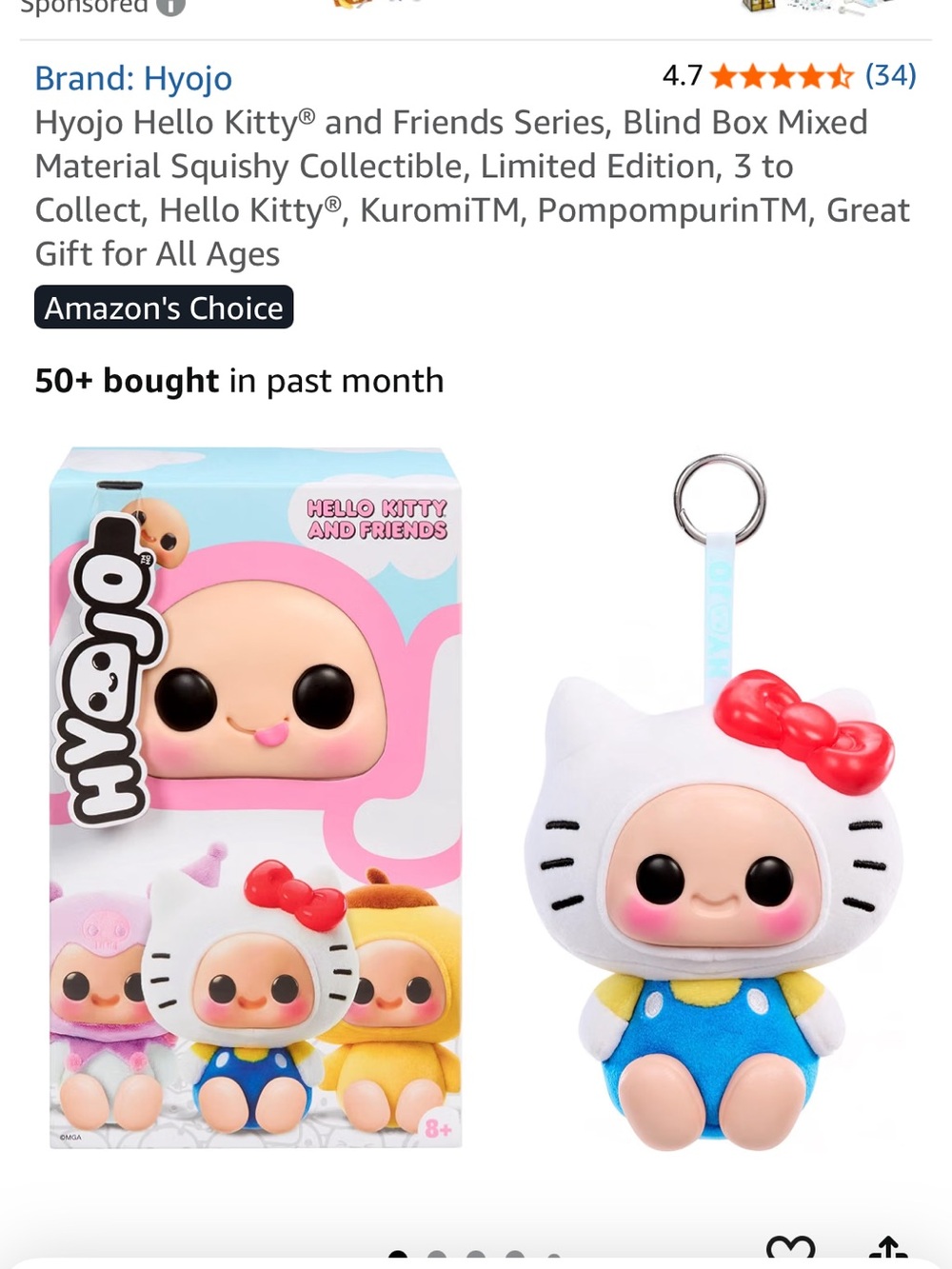 Hello Kitty Plush Keychain - White, Blue & Red Cute Character